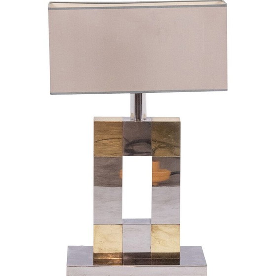 Image 1 of Vintage geometric lamp in silver and gold metal, Italy 1970