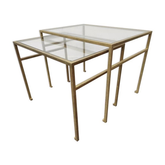 Image 1 of Tavolini impilabili vintage in ottone e vetro, 1970