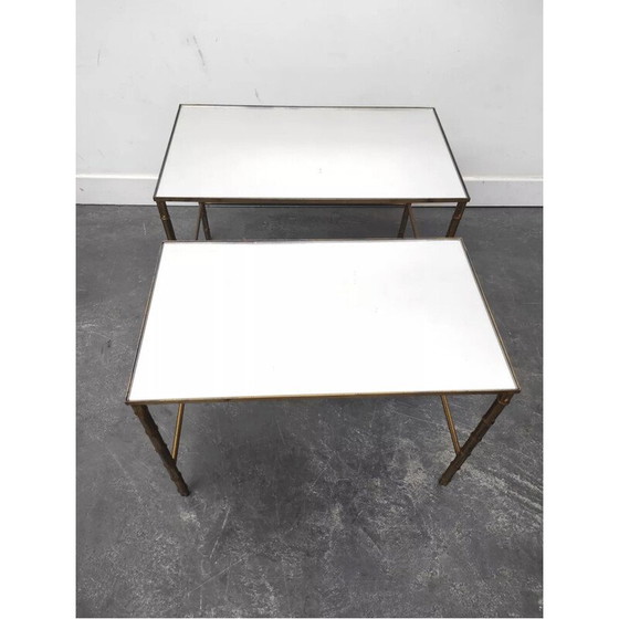 Image 1 of Tavolini impilabili vintage in ottone e vetro, 1970