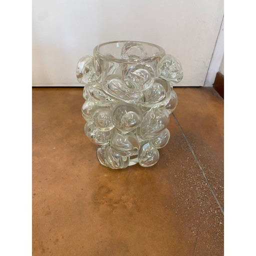 Contemporary Transparent Murano Glass Vase Hand-Blown With Bubbles