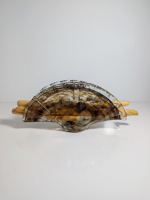 Vintage Murano Glass Bowl Fan Grissini Breadstick Bowl Cordonato D'Oro Goldpowder Golddust Offering Bowl 1970 70s