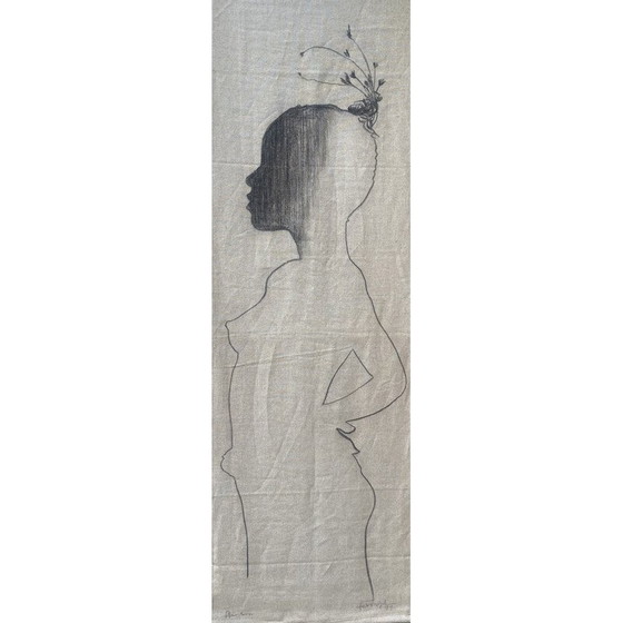 Image 1 of Vintage canvas "Fleur noire" by Ferrand André, 1999