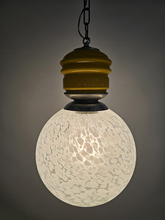 Image 1 of Italian Pendant Lamp Yellow Glass And Clouded