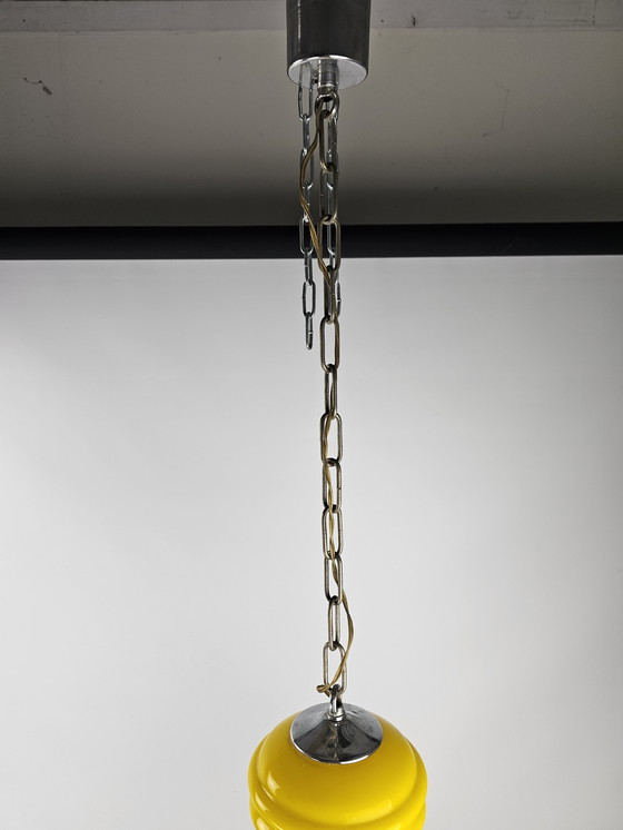 Image 1 of Italian Pendant Lamp Yellow Glass And Clouded