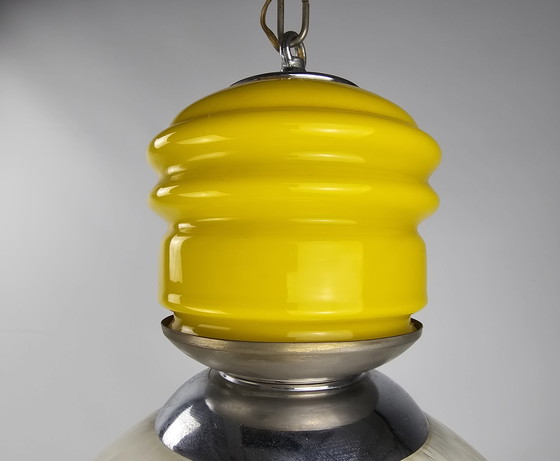 Image 1 of Italian Pendant Lamp Yellow Glass And Clouded