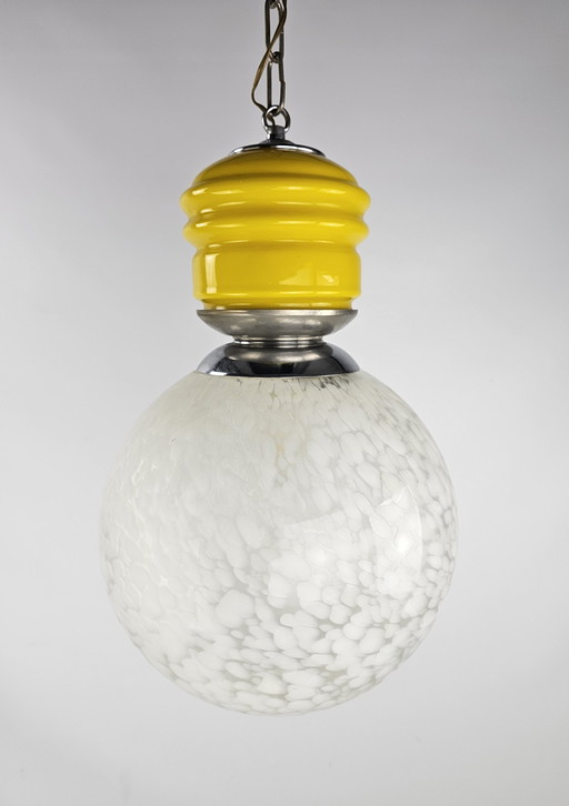 Italian Pendant Lamp Yellow Glass And Clouded