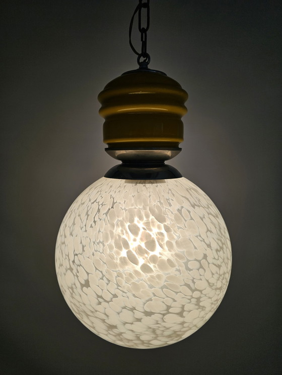 Image 1 of Italian Pendant Lamp Yellow Glass And Clouded