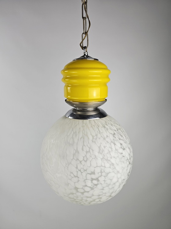 Image 1 of Italian Pendant Lamp Yellow Glass And Clouded