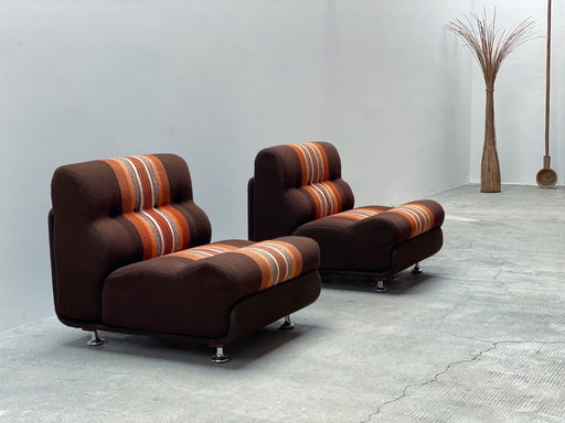 2x Jo Otterpohl per COR Poltrone modulari Tessuto retrò marrone-arancio Germania anni '70