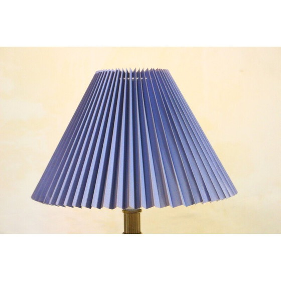 Image 1 of Danish vintage brass table lamp with blue shade