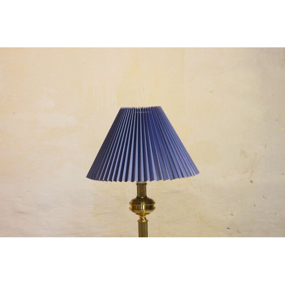 Image 1 of Danish vintage brass table lamp with blue shade