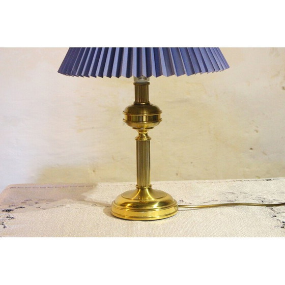 Image 1 of Danish vintage brass table lamp with blue shade