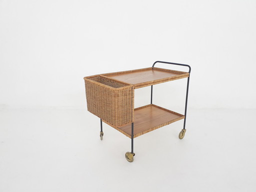 Rattan Trolley Or Bar Cart By Helmut Magg For Deutsche Werkstätten Gmbh, Germany 1960'S