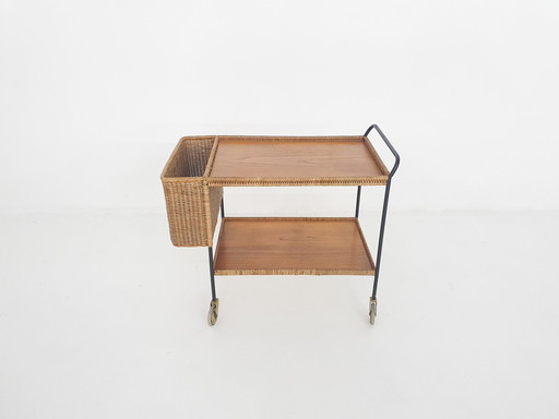 Rattan Trolley Or Bar Cart By Helmut Magg For Deutsche Werkstätten Gmbh, Germany 1960'S