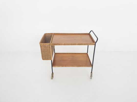 Image 1 of Rattan Trolley Or Bar Cart By Helmut Magg For Deutsche Werkstätten Gmbh, Germany 1960'S