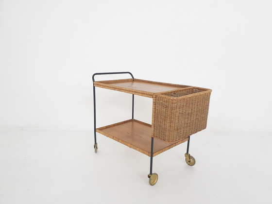 Image 1 of Rattan Trolley Or Bar Cart By Helmut Magg For Deutsche Werkstätten Gmbh, Germany 1960'S