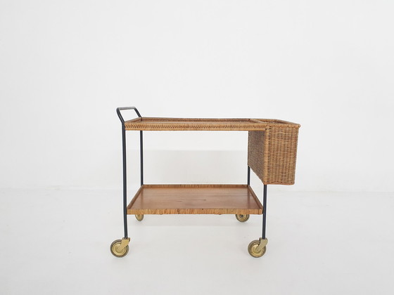 Image 1 of Rattan Trolley Or Bar Cart By Helmut Magg For Deutsche Werkstätten Gmbh, Germany 1960'S