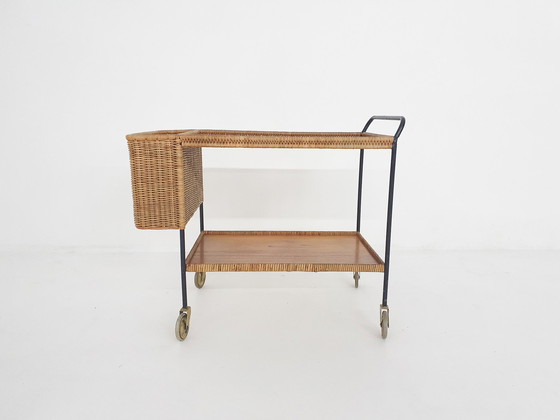 Image 1 of Rattan Trolley Or Bar Cart By Helmut Magg For Deutsche Werkstätten Gmbh, Germany 1960'S