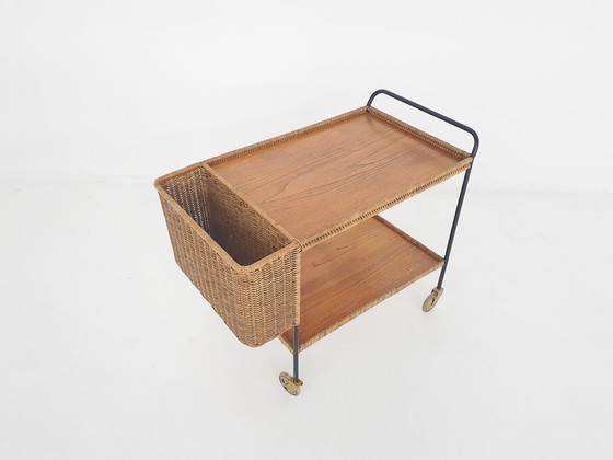 Image 1 of Rattan Trolley Or Bar Cart By Helmut Magg For Deutsche Werkstätten Gmbh, Germany 1960'S