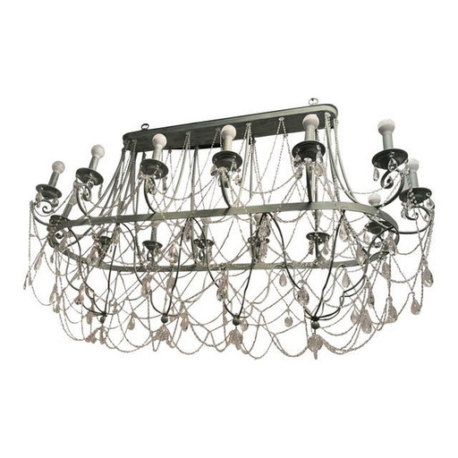 Florentine Art Black Metal 14 Light Wrought Iron Chandelier, Made In Italy