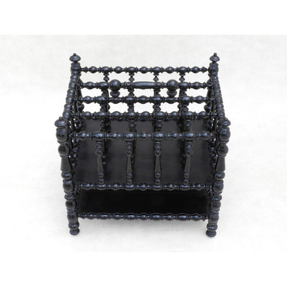 Image 1 of Vintage magazine rack in black lacquer and wood