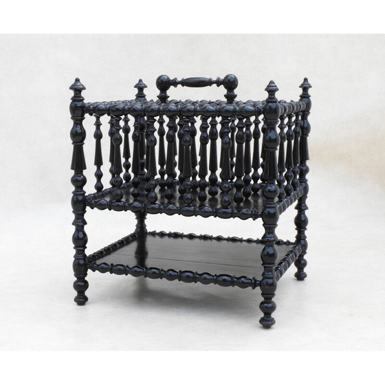 Image 1 of Vintage magazine rack in black lacquer and wood