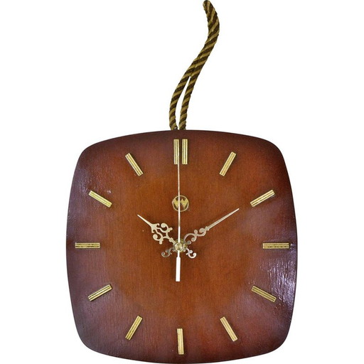 Vintage wooden wall clock Halle, Germany 1960s