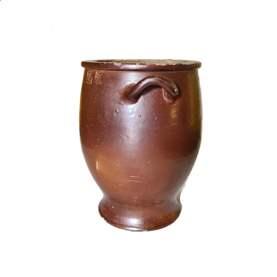 Image 1 of Large Brown Glazed Stock Pot, Early 20th Century