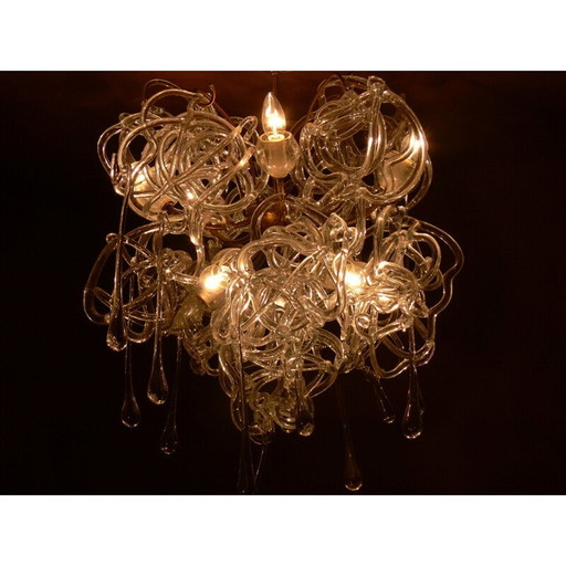 Pair of vintage glass chandeliers by René Roubicek,Czech Republic 1960