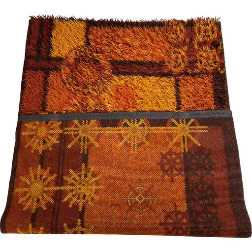 Alfombra Rya vintage con estampado cuadrado escandinavo de Ege Taepper, Dinamarca, década de 1960