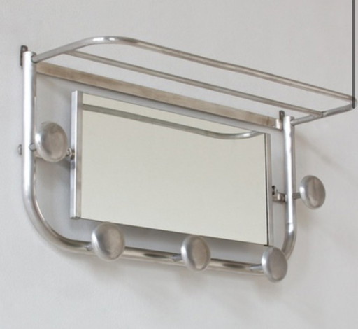 Art Déco aluminum wall coat rack with mirror