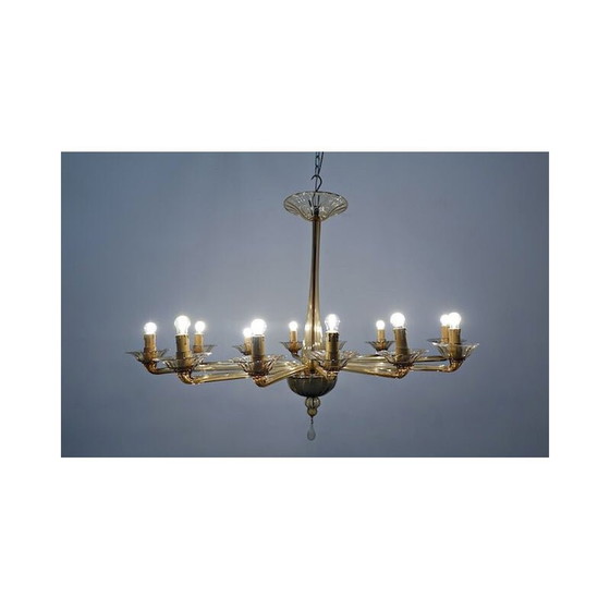 Image 1 of Vintage Murano Glass Chandelier Venini, Italian 1940s