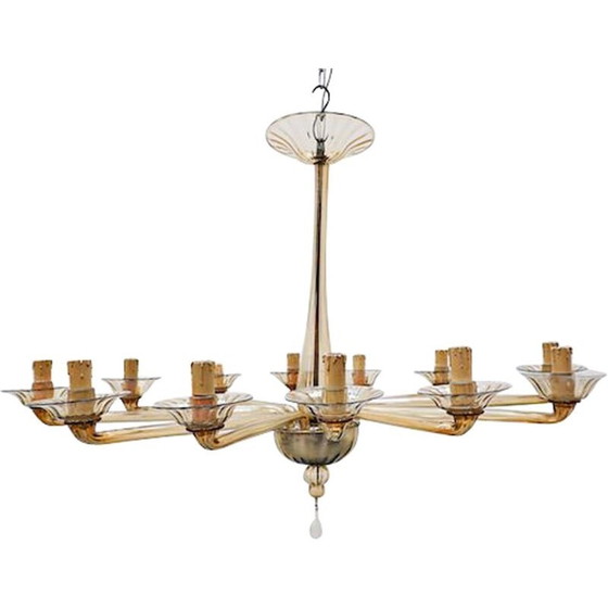 Image 1 of Vintage Murano Glass Chandelier Venini, Italian 1940s