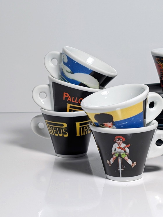 Image 1 of 6X Pirelli Limited Edition Espresso Cups Set 80s 90s Clown Harlequin Pierrot Espresso Cups Italy