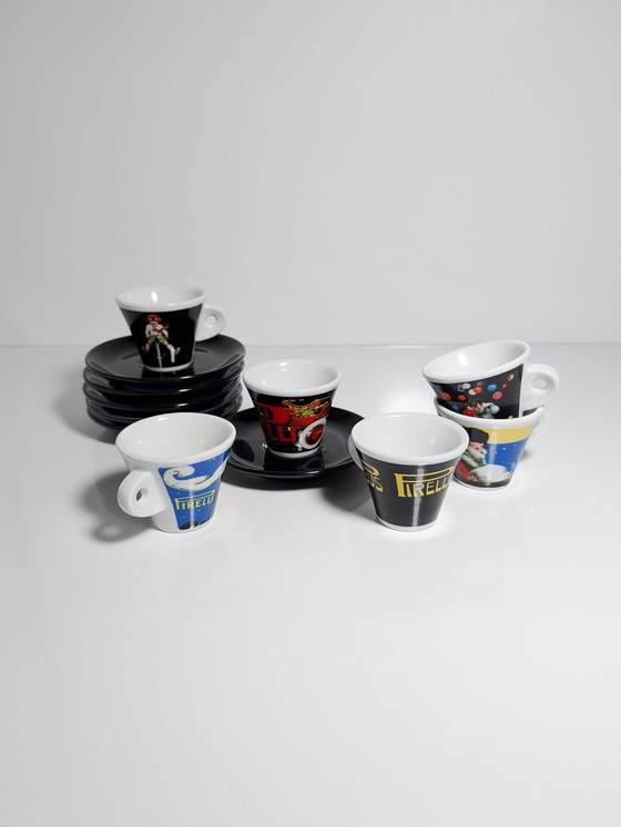 Image 1 of 6X Pirelli Limited Edition Espresso Cups Set 80s 90s Clown Harlequin Pierrot Espresso Cups Italy