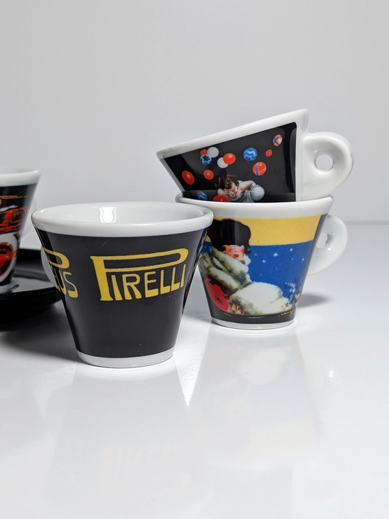 Image 1 of 6X Pirelli Limited Edition Espresso Cups Set 80s 90s Clown Harlequin Pierrot Espresso Cups Italy