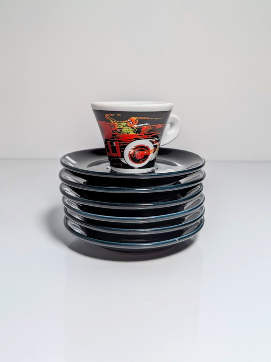 Image 1 of 6X Pirelli Limited Edition Espresso Cups Set 80s 90s Clown Harlequin Pierrot Espresso Cups Italy