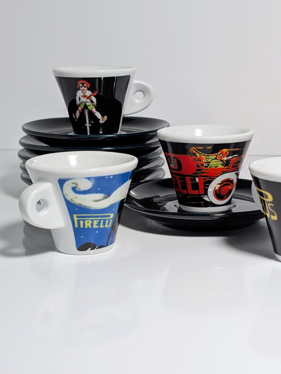 Image 1 of 6X Pirelli Limited Edition Espresso Cups Set 80s 90s Clown Harlequin Pierrot Espresso Cups Italy