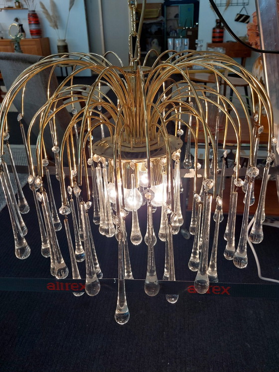 Image 1 of Large Vintage Chandelier Teardrop Glass Brass