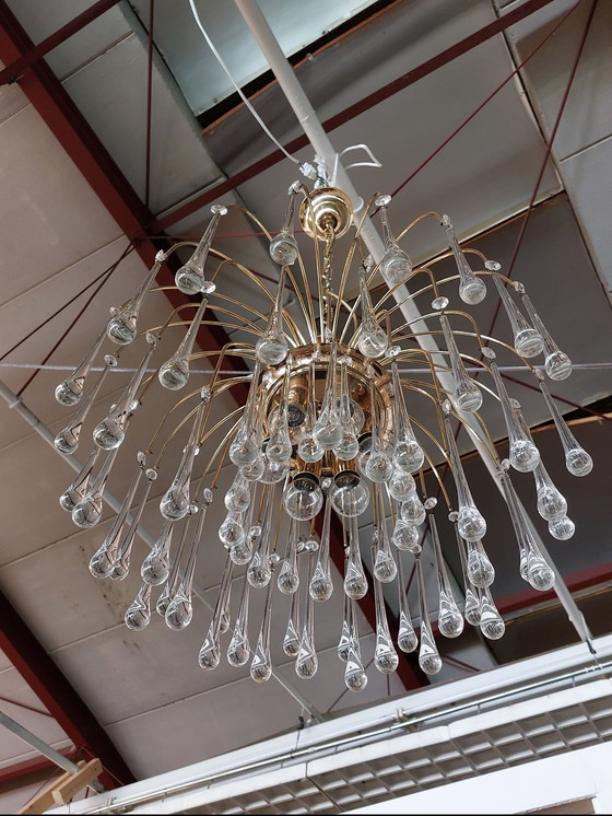 Image 1 of Large Vintage Chandelier Teardrop Glass Brass
