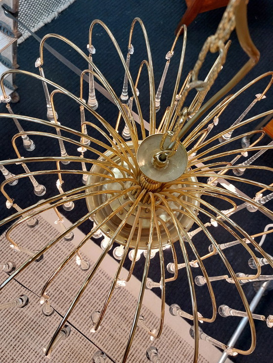 Image 1 of Large Vintage Chandelier Teardrop Glass Brass