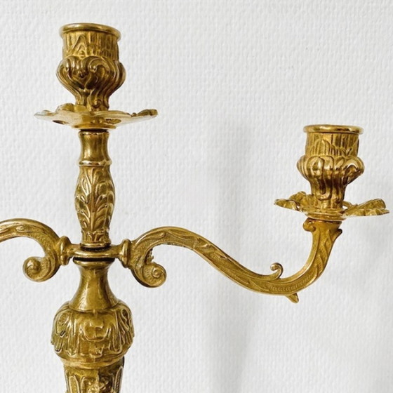 Image 1 of Baroque brass candlestick 3 arms Art Nouveau 1930's