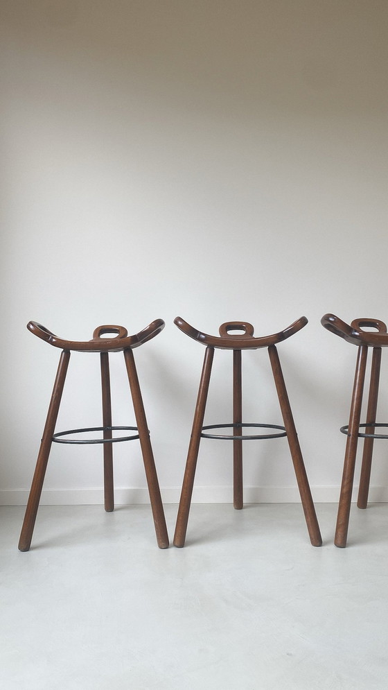 Image 1 of Three Wooden Marbella Barstools