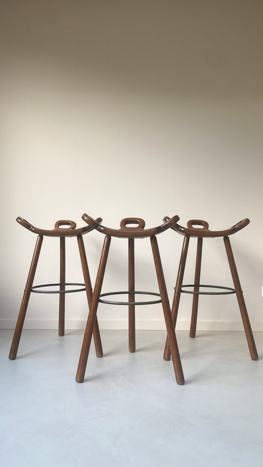 Three Wooden Marbella Barstools