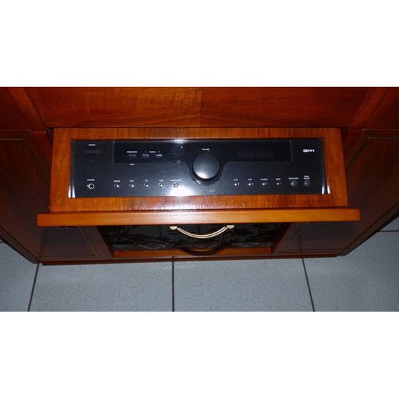 Image 1 of Set composto da un amplificatore sintonizzatore Eltax e dalle sue 2 poltrone vintage in legno e tessuto, 1950