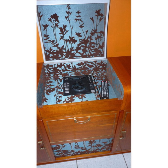 Image 1 of Set composto da un amplificatore sintonizzatore Eltax e dalle sue 2 poltrone vintage in legno e tessuto, 1950