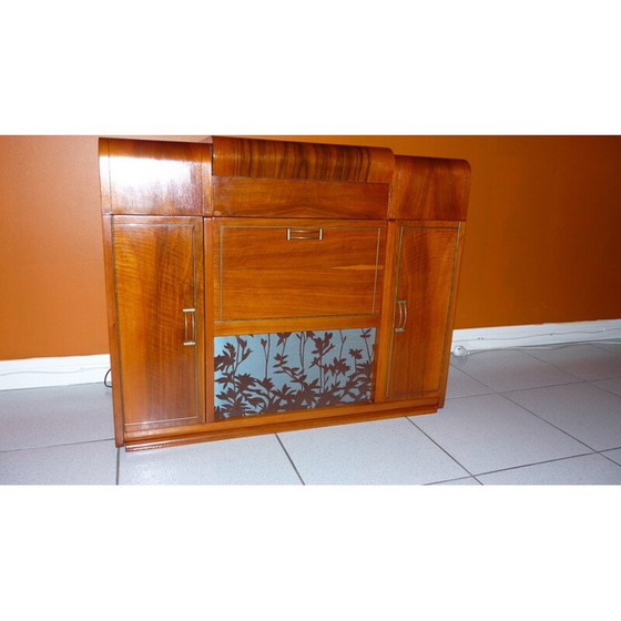 Image 1 of Set composto da un amplificatore sintonizzatore Eltax e dalle sue 2 poltrone vintage in legno e tessuto, 1950