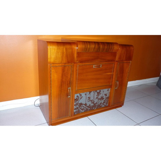 Image 1 of Set composto da un amplificatore sintonizzatore Eltax e dalle sue 2 poltrone vintage in legno e tessuto, 1950