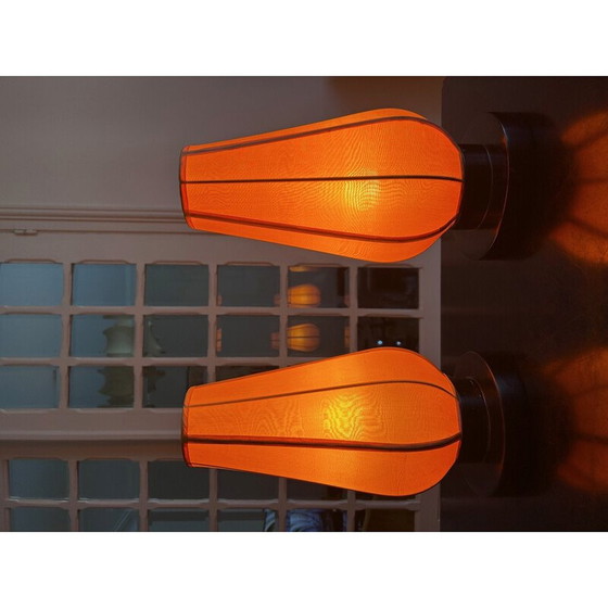 Image 1 of Pair of vintage lamps in lacquered wood and fabric, Italy