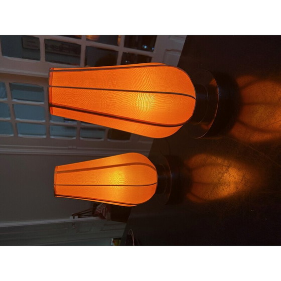 Image 1 of Pair of vintage lamps in lacquered wood and fabric, Italy